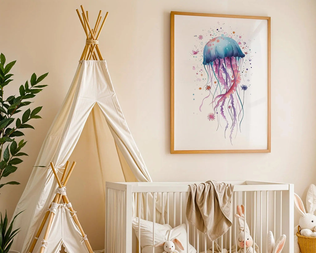 Playroom Ideas | Colourful Jellyfish Nursery Art | Underwater Ocean Wall Print wall art print, modern home decor, unframed artwork by Nomad & Nest