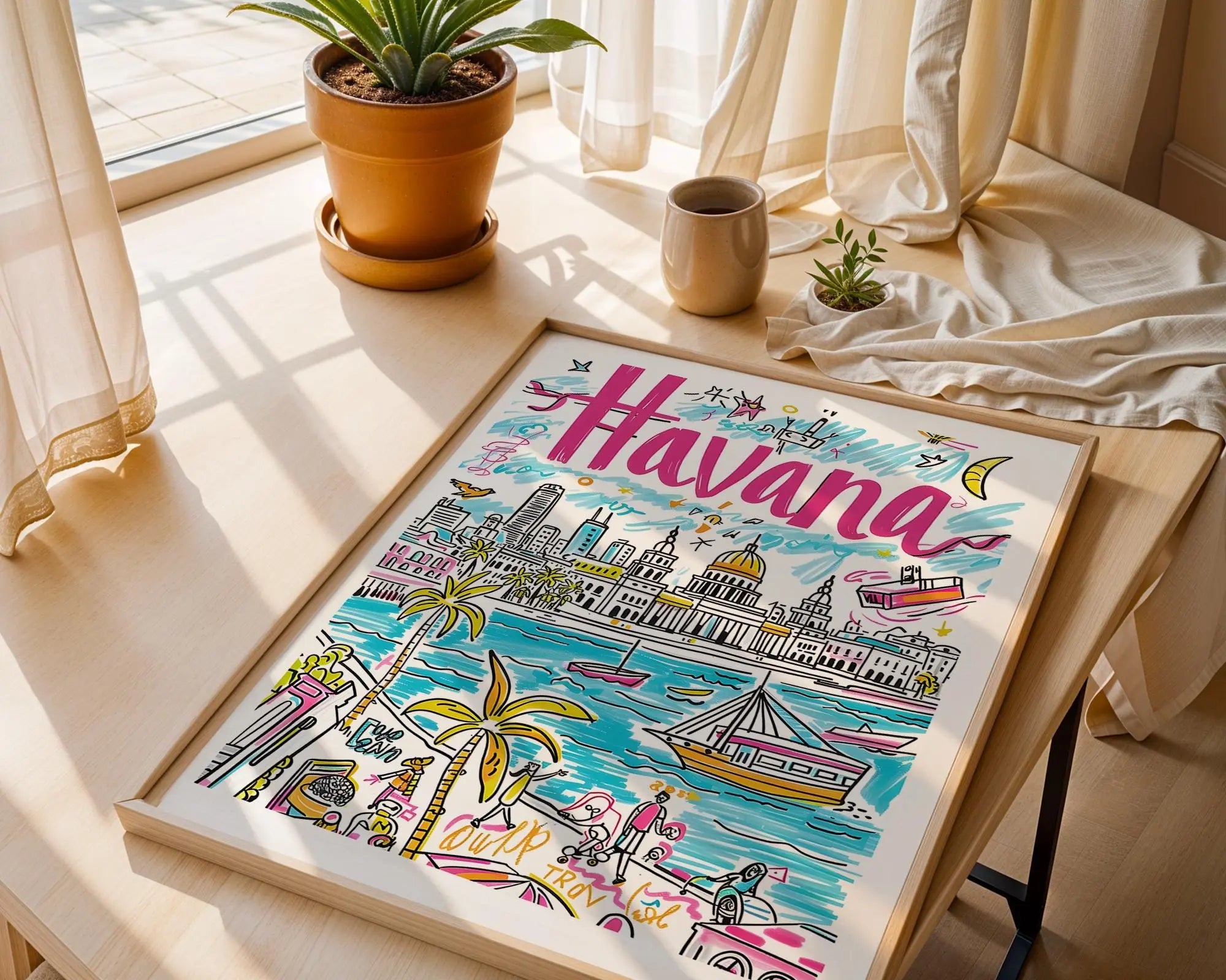 Havana Cuba Travel Poster | Retro Caribbean City Art Print wall art print, modern home decor, unframed artwork by Nomad & Nest
