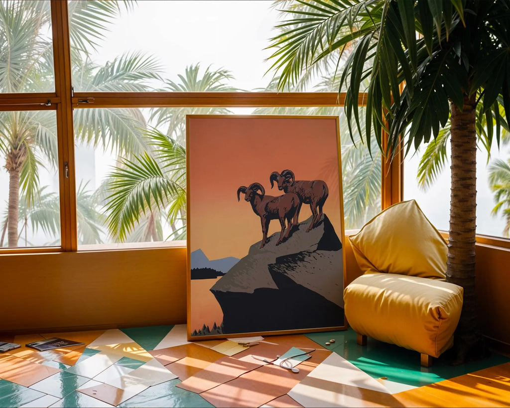 Ram Mountain Wildlife Art Print | Scandinavian Style Poster wall art print, modern home decor, unframed artwork by Nomad & Nest