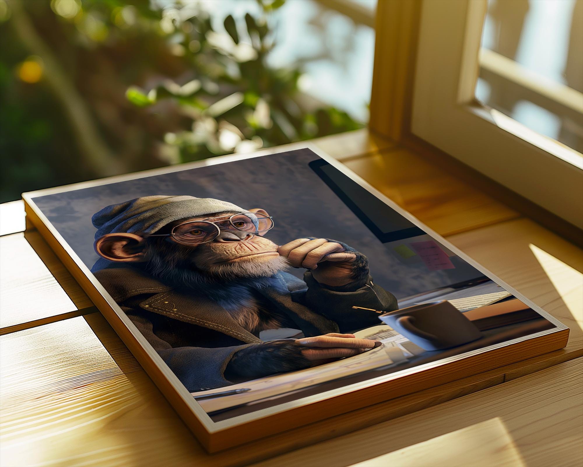 Thinking Chimp Art Print | Quirky Office Animal Portrait wall art print, modern home decor, unframed artwork by Nomad & Nest