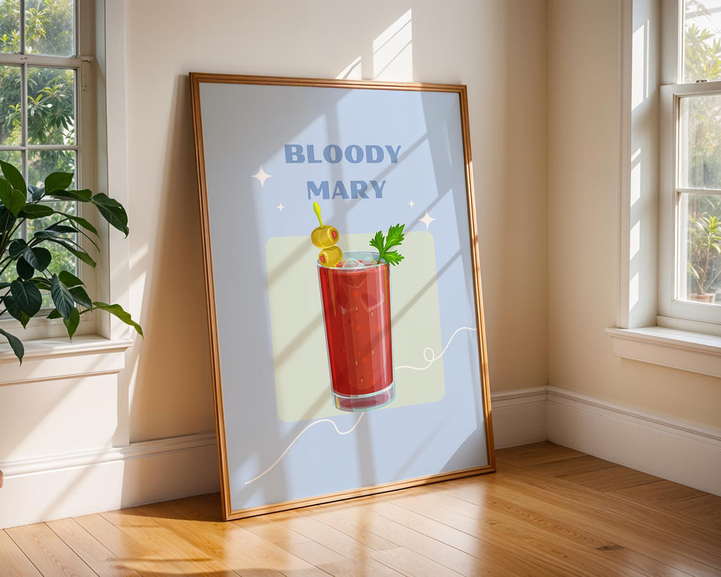 Retro Bloody Mary Cocktail Print | Classic Bar Cart Illustration wall art print, modern home decor, unframed artwork by Nomad & Nest