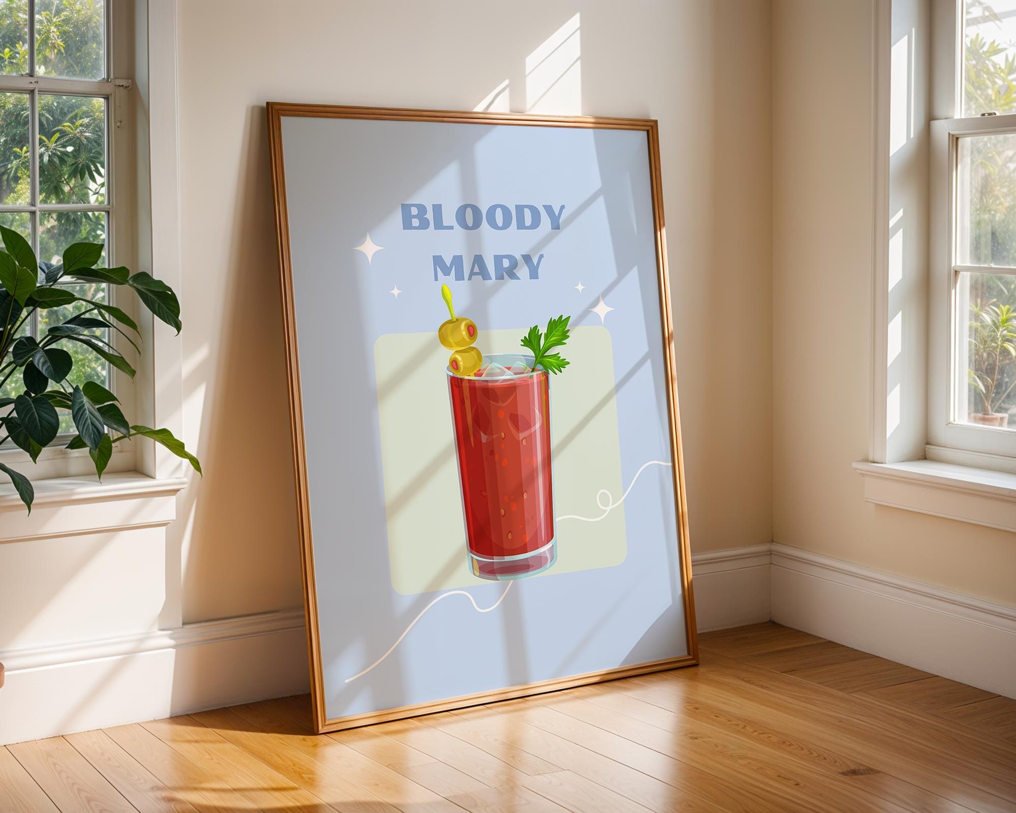 Retro Bloody Mary Cocktail Print | Classic Bar Cart Illustration wall art print, modern home decor, unframed artwork by Nomad & Nest