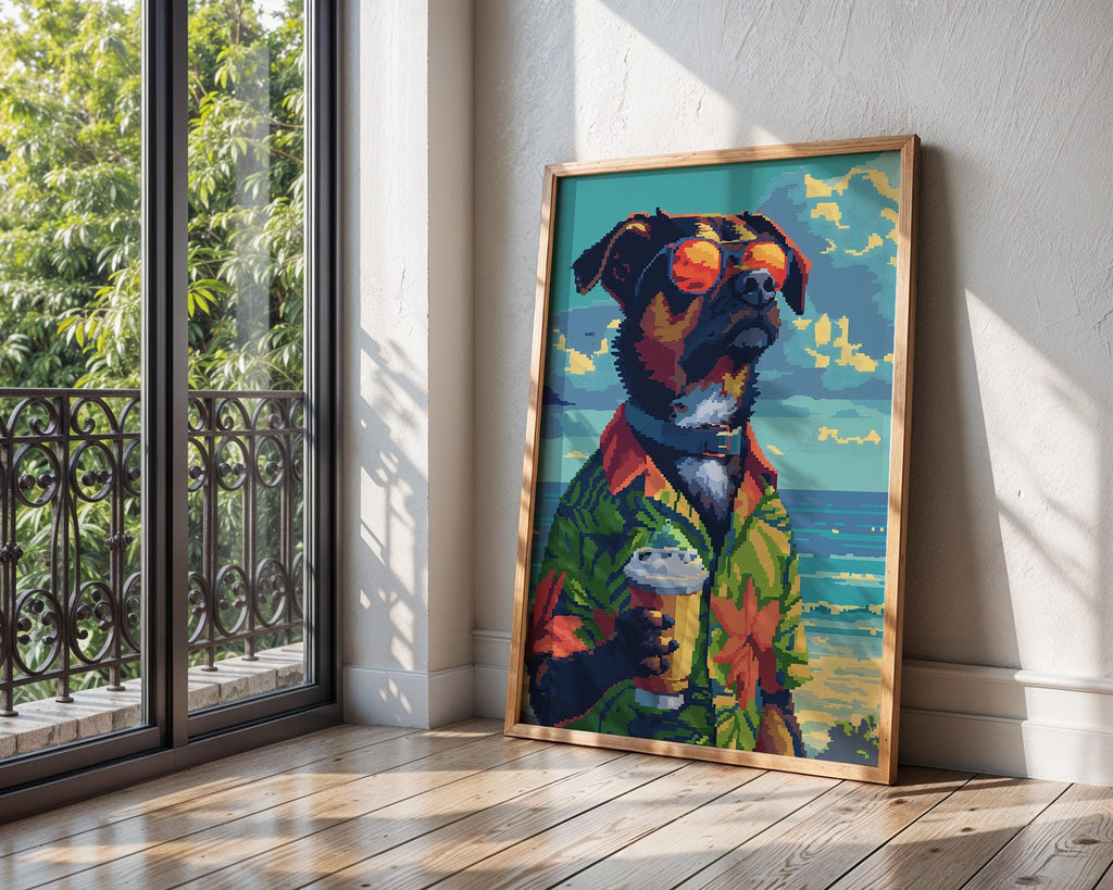 Tropical Dog Print | Retro Beach Wall Art, Summer Holiday Poster wall art print, modern home decor, unframed artwork by Nomad & Nest