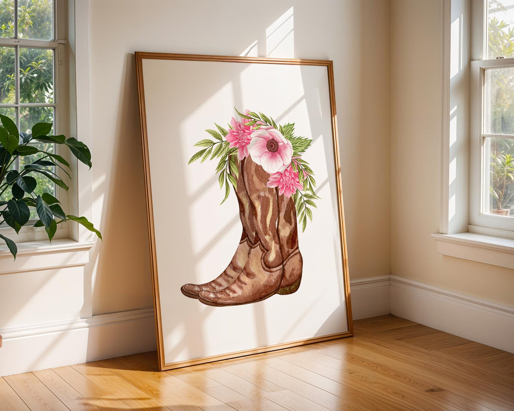 Floral Cowgirl Boot Print | Rustic Western Wall Art wall art print, modern home decor, unframed artwork by Nomad & Nest