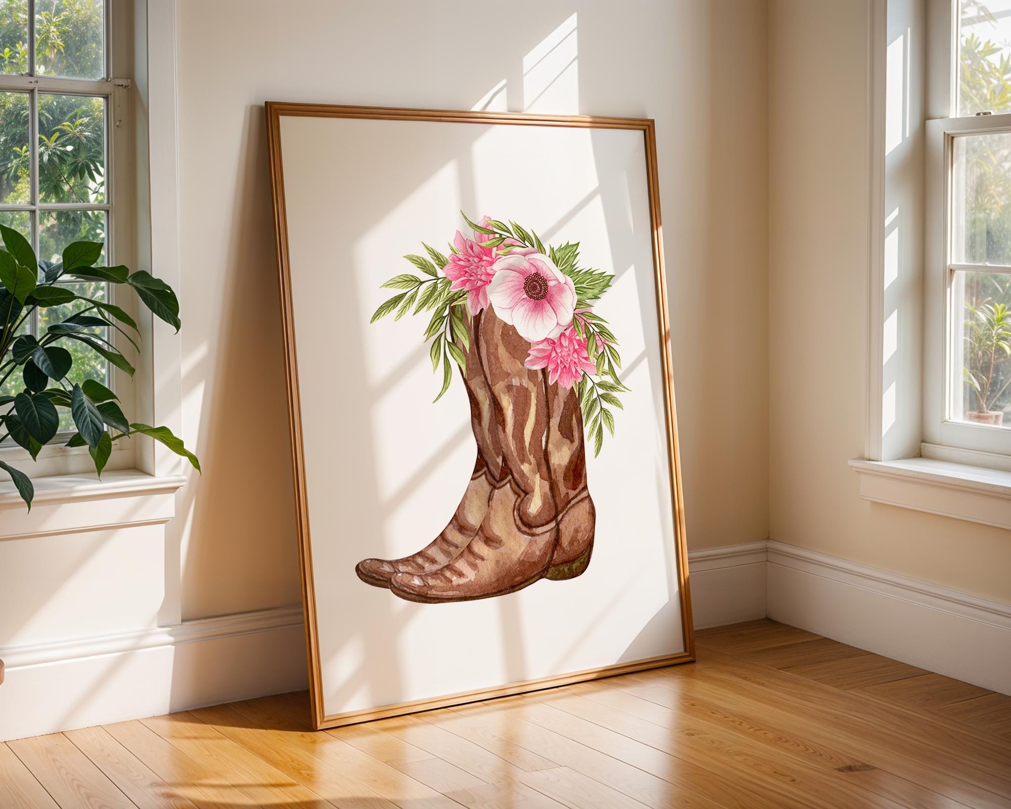 Floral Cowgirl Boot Print | Rustic Western Wall Art wall art print, modern home decor, unframed artwork by Nomad & Nest