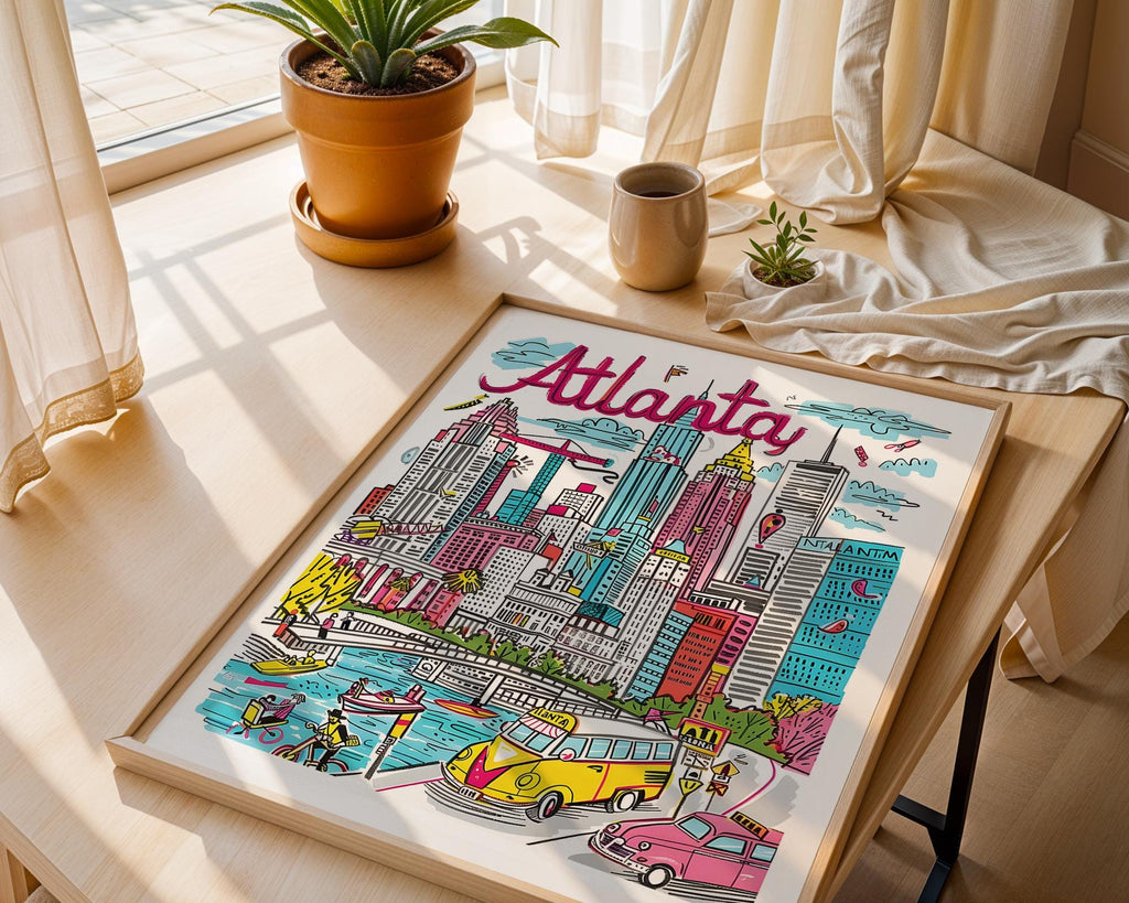 Atlanta Georgia Cityscape Art Print | Colorful Travel Poster wall art print, modern home decor, unframed artwork by Nomad & Nest