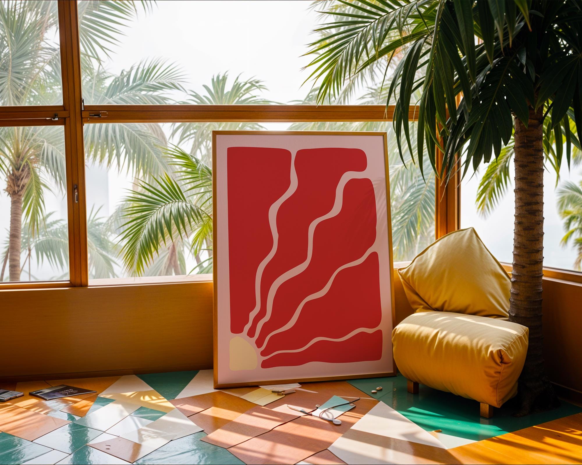 Abstract Red Flowing Lines Print | Mid Century Modern Art wall art print, modern home decor, unframed artwork by Nomad & Nest