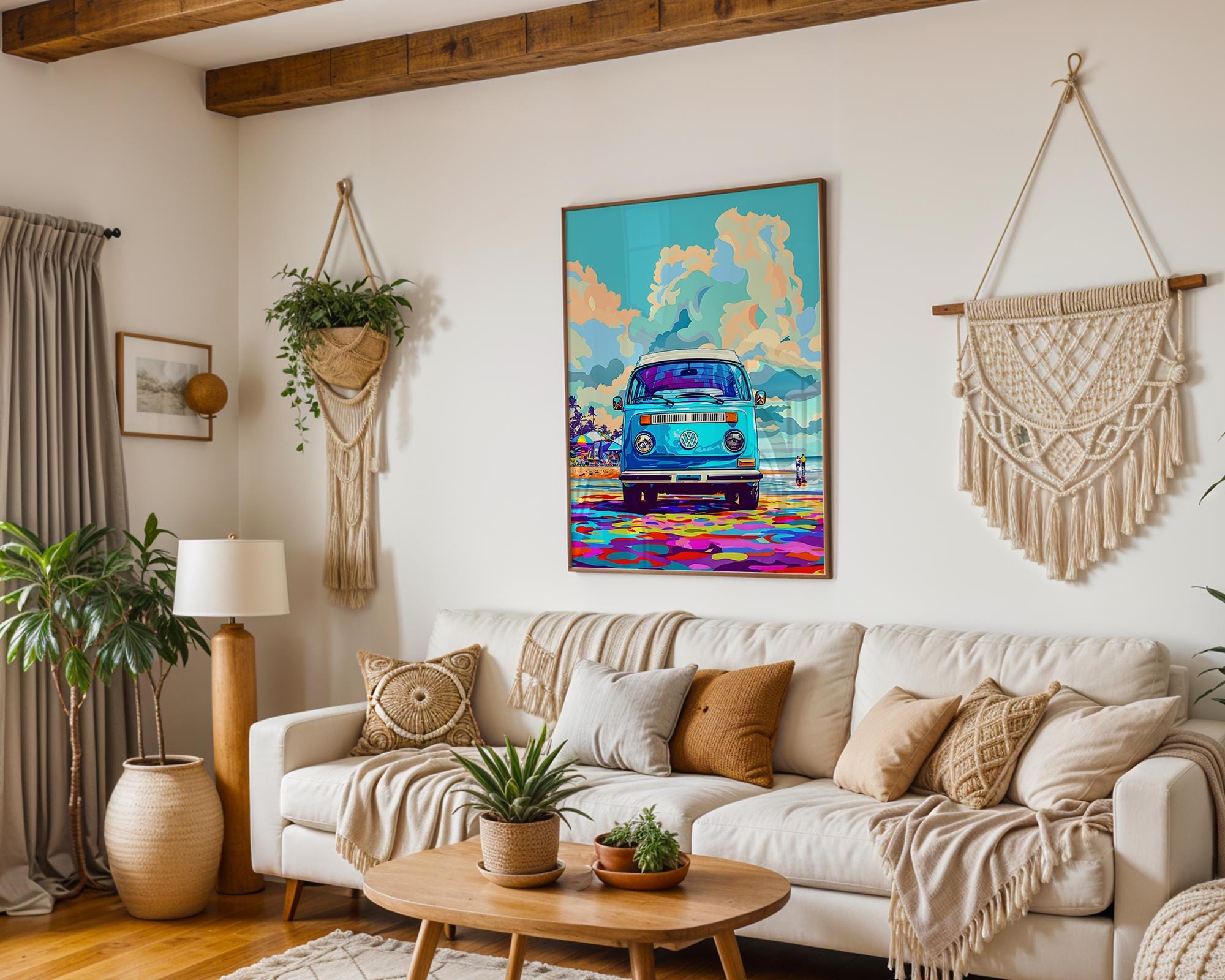 Modern Pop Art | Retro VW Bus Beach Print | Colorful Bohemian Van wall art print, modern home decor, unframed artwork by Nomad & Nest