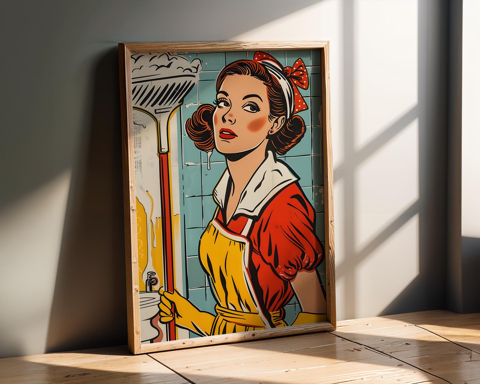 Modern Pop Art | Retro  Cleaning Lady Print | Vintage Housewife Poster wall art print, modern home decor, unframed artwork by Nomad & Nest