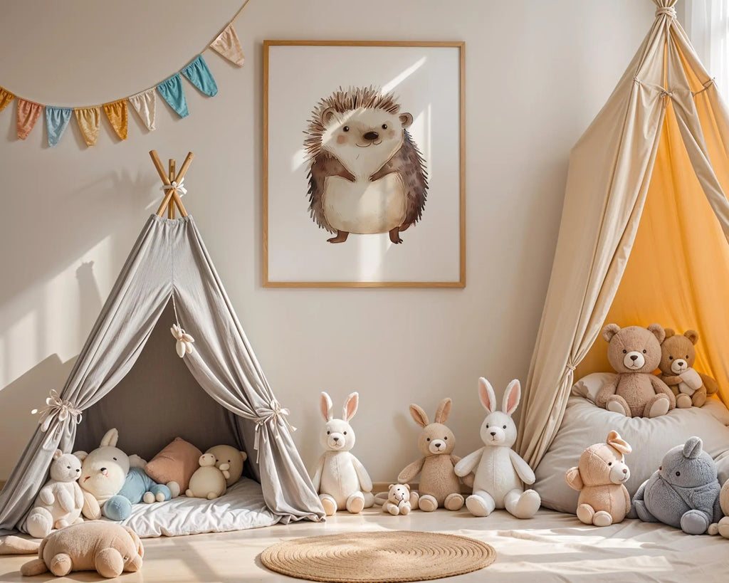Playroom Ideas | Hedgehog Nursery Wall Art | Woodland Animal Baby Print wall art print, modern home decor, unframed artwork by Nomad & Nest