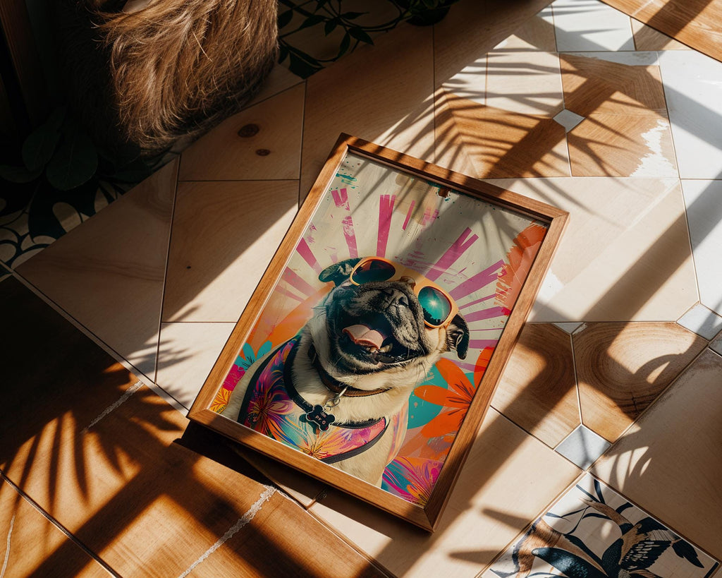 Modern Pop Art | Pug Print | Funny Dog with Sunglasses, Retro Home Decor wall art print, modern home decor, unframed artwork by Nomad & Nest