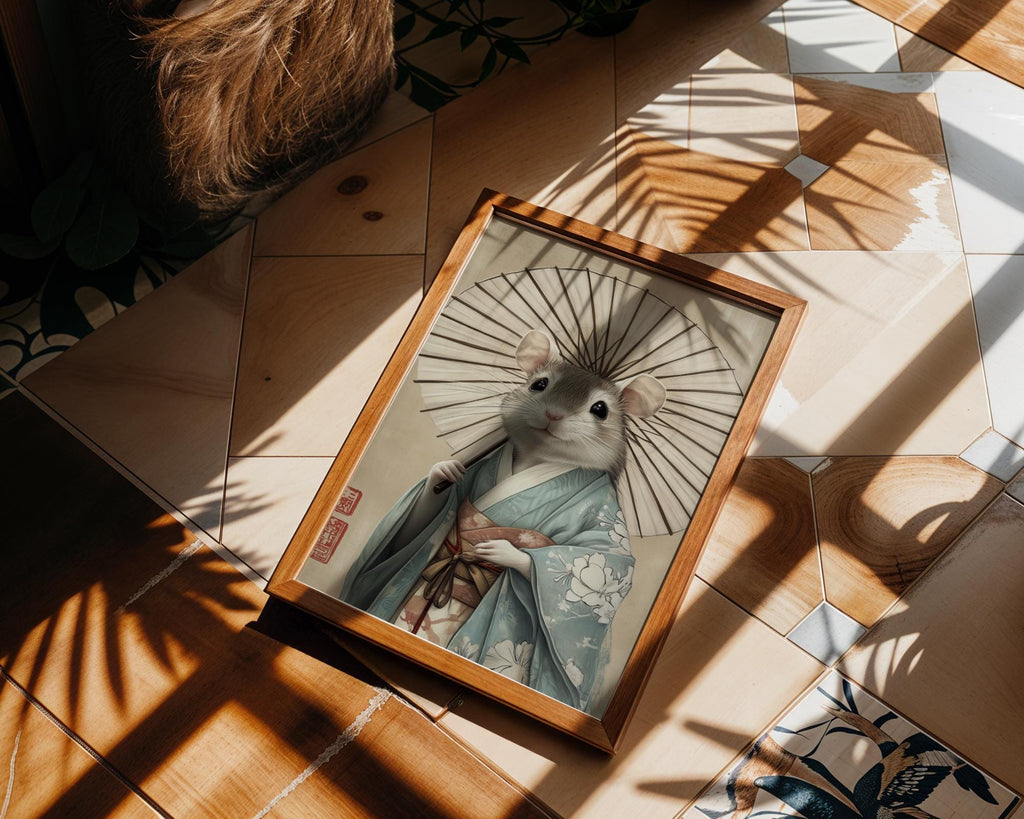 Japanese Poster | Kimono Mouse Art Print –  Zen Animal wall art print, modern home decor, unframed artwork by Nomad & Nest