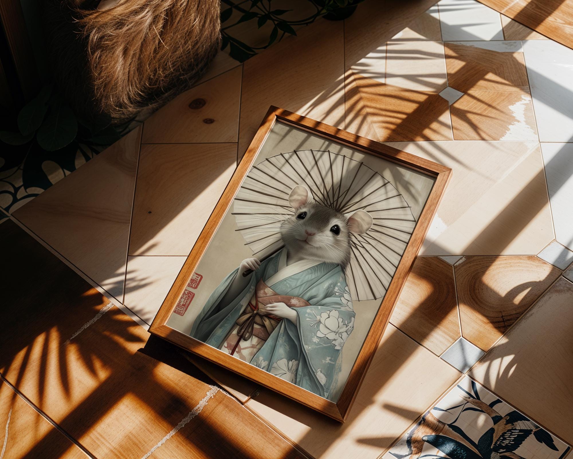Japanese Poster | Kimono Mouse Art Print –  Zen Animal wall art print, modern home decor, unframed artwork by Nomad & Nest