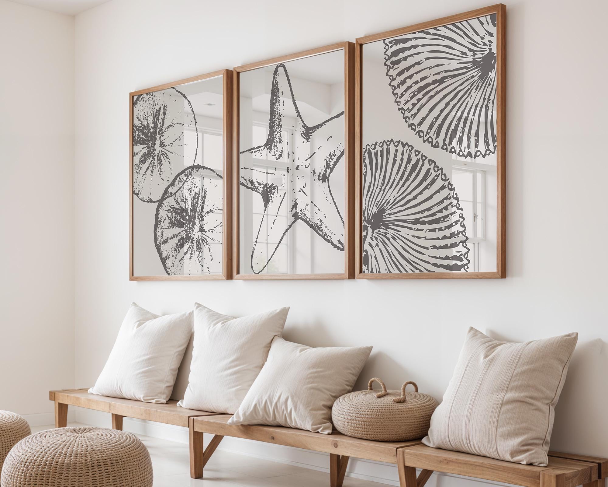 Colourful Prints | Coastal Print Set • Monochrome Sand Dollar, Starfish, Shell Wall Art wall art print, modern home decor, unframed artwork by Nomad & Nest