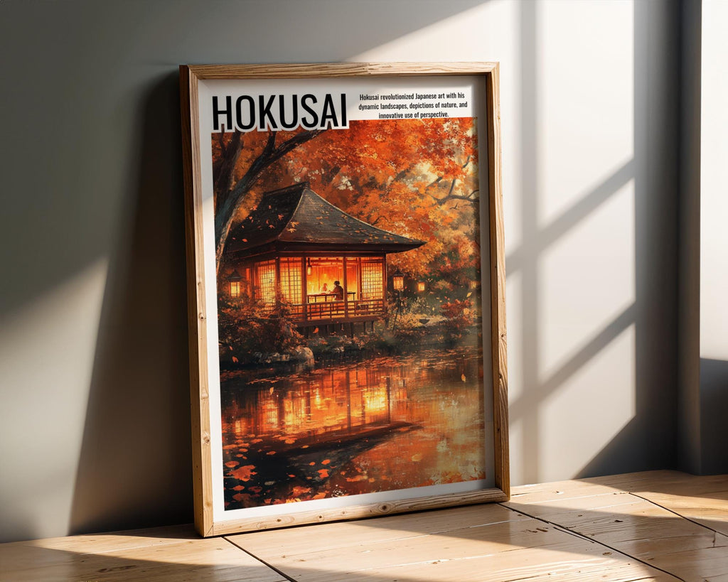 Japanese Poster | Hokusai Inspired  Tea House Print - Autumn Zen Garden Art wall art print, modern home decor, unframed artwork by Nomad & Nest