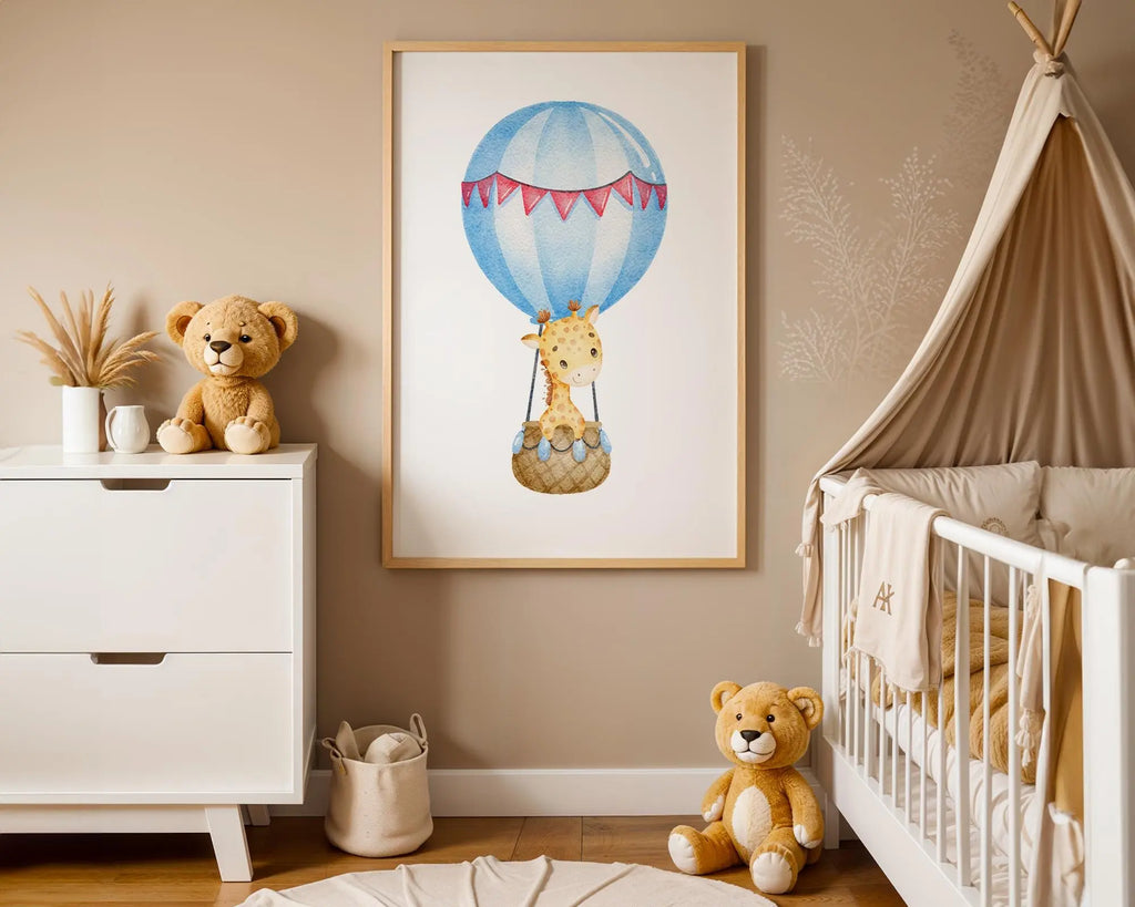 Playroom Ideas | Giraffe Balloon Nursery Print | Safari Animal Wall Art wall art print, modern home decor, unframed artwork by Nomad & Nest