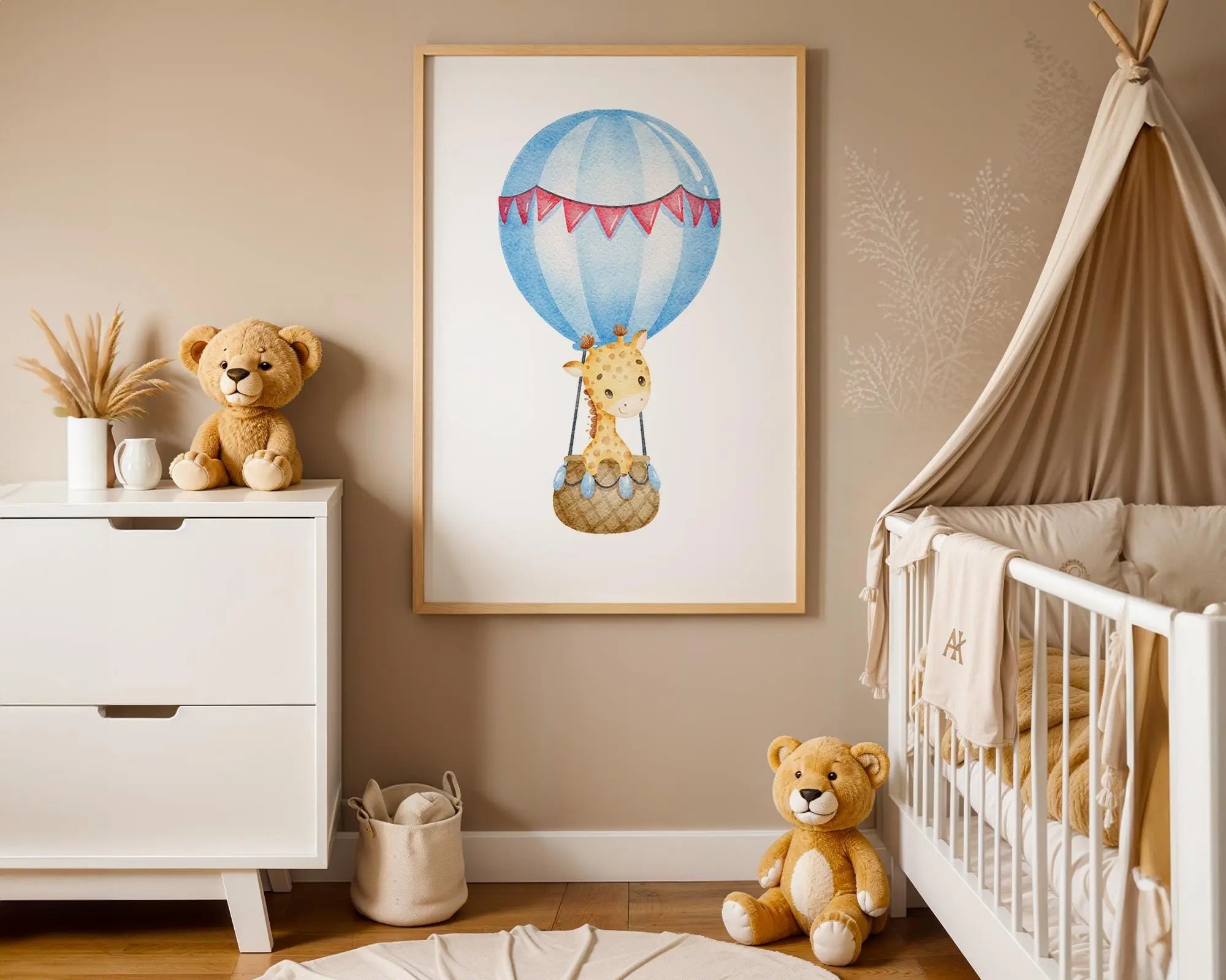Playroom Ideas | Giraffe Balloon Nursery Print | Safari Animal Wall Art wall art print, modern home decor, unframed artwork by Nomad & Nest