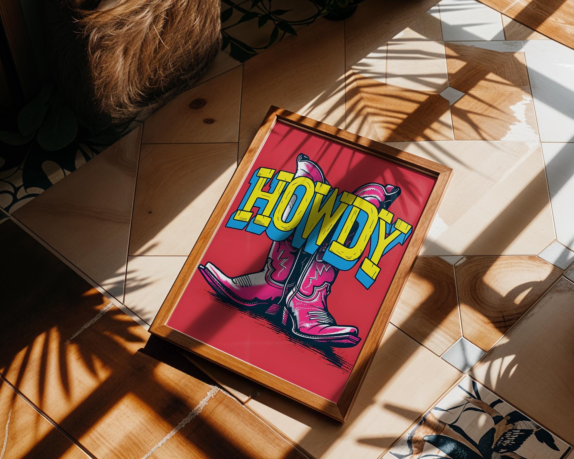 Modern Pop Art | Howdy Cowboy Boots Print | Pink Western  Poster wall art print, modern home decor, unframed artwork by Nomad & Nest