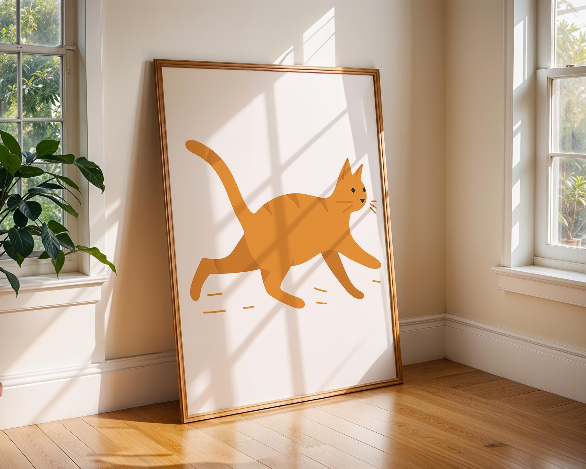 Playful Orange Cat Print | Scandinavian Nursery Art wall art print, modern home decor, unframed artwork by Nomad & Nest