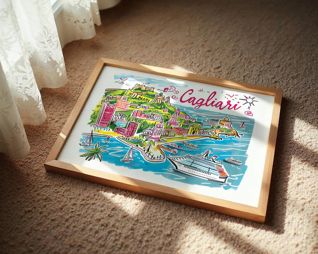 Cagliari Sardinia Art Print | Colorful Italian Island Travel Poster wall art print, modern home decor, unframed artwork by Nomad & Nest
