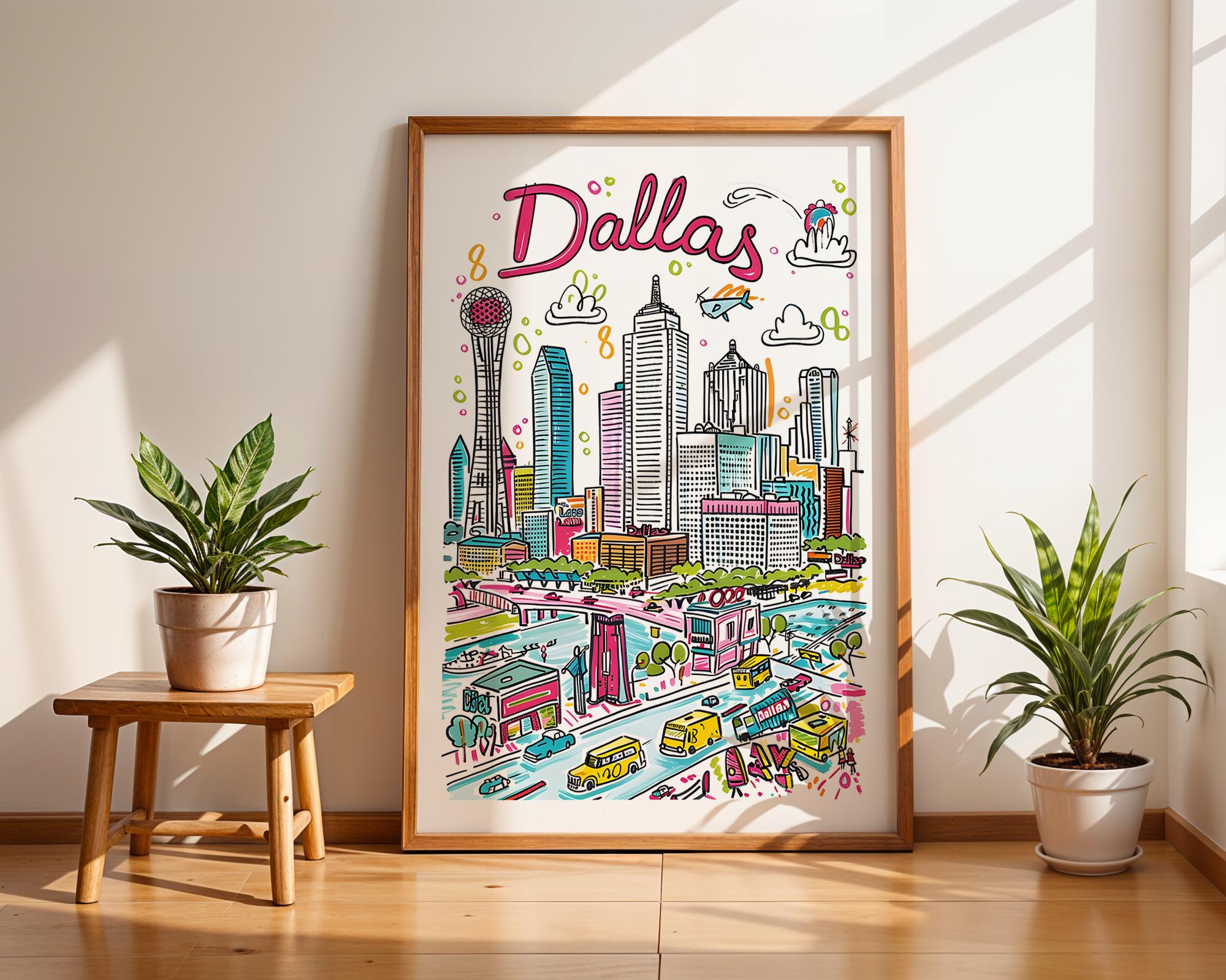 Dallas Texas Skyline Art Print | Colorful Cityscape Poster wall art print, modern home decor, unframed artwork by Nomad & Nest