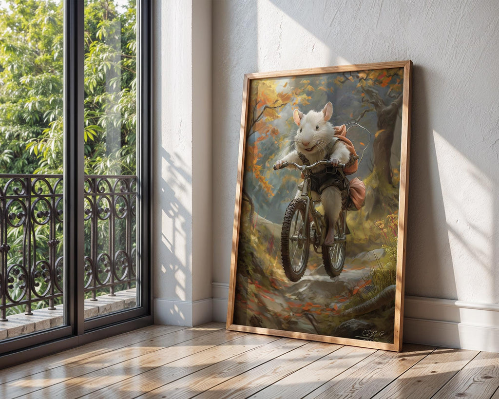 Mouse on Mountain Bike Print | Whimsical Animal Wall Art wall art print, modern home decor, unframed artwork by Nomad & Nest