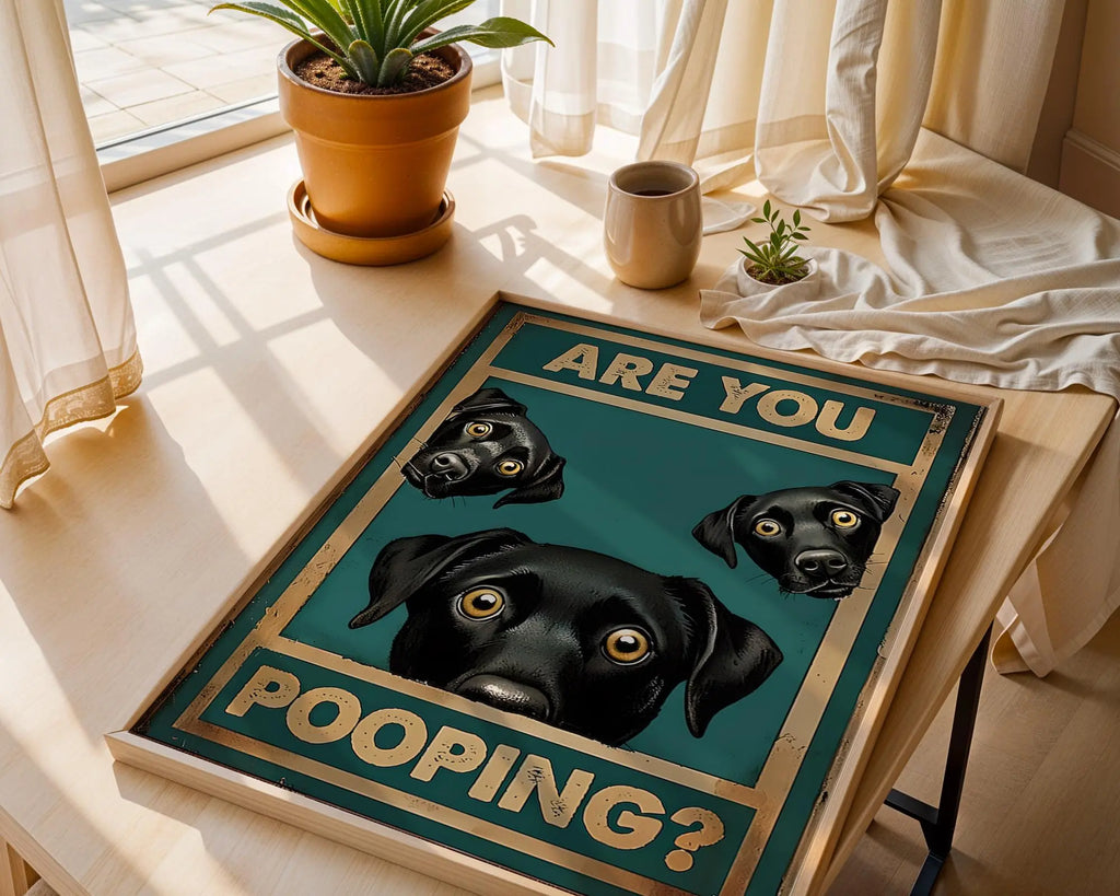 Positive Emotion | Are You Pooping Dog Wall Art | Funny Bathroom Poster | Playful Pet Humour wall art print, modern home decor, unframed artwork by Nomad & Nest