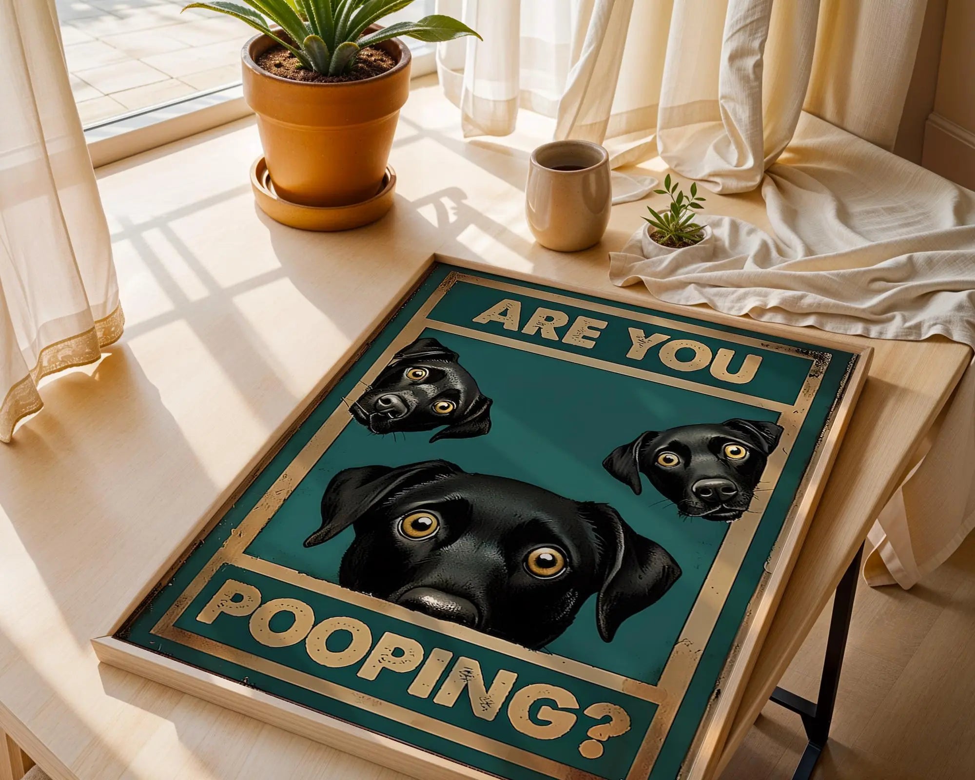 Positive Emotion | Are You Pooping Dog Wall Art | Funny Bathroom Poster | Playful Pet Humour wall art print, modern home decor, unframed artwork by Nomad & Nest