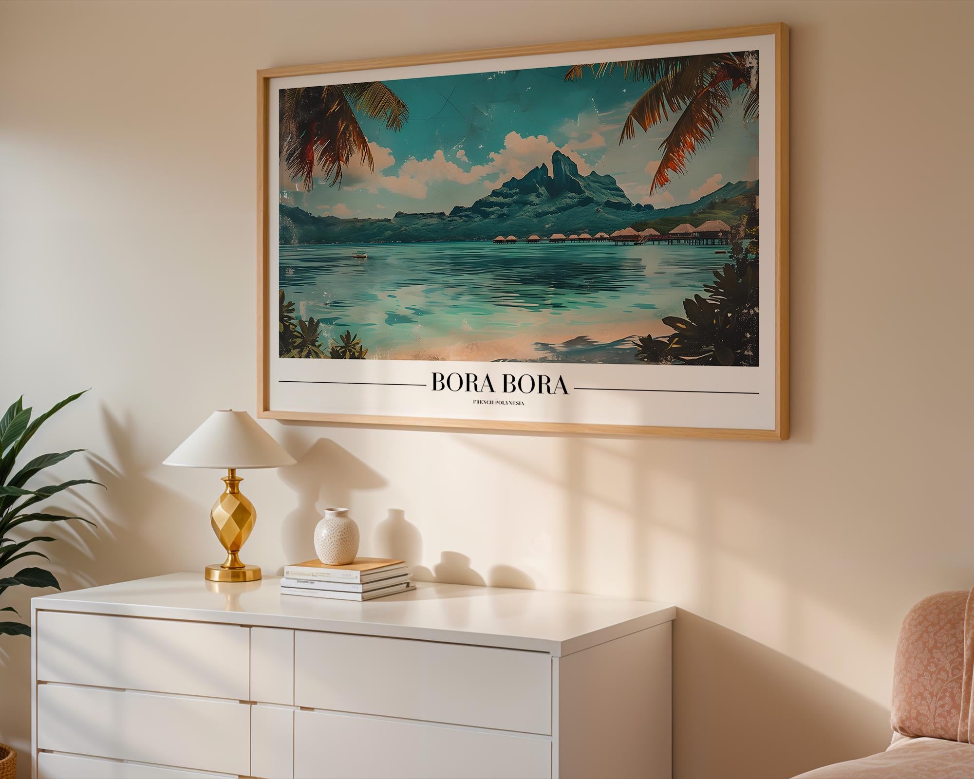Bora Bora Print | Tropical Island Overwater Bungalow Wall Art wall art print, modern home decor, unframed artwork by Nomad & Nest