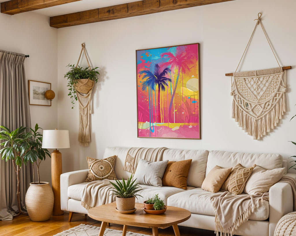 Modern Pop Art | Abstract Palm Tree Print | Colourful Sunset Beach wall art print, modern home decor, unframed artwork by Nomad & Nest