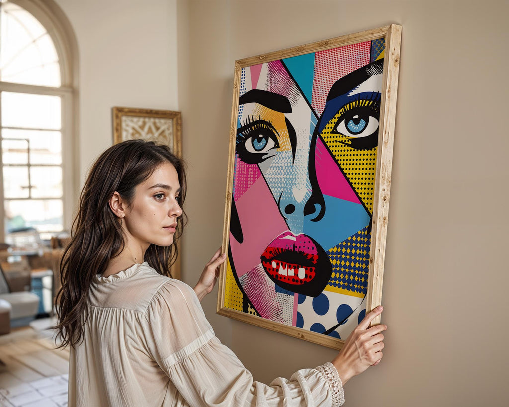 Modern Pop Art | Abstract Woman Face  Print | Colourful  Poster wall art print, modern home decor, unframed artwork by Nomad & Nest