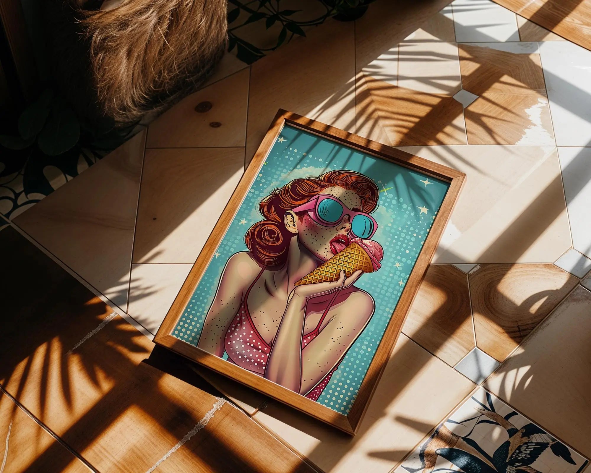 Modern Pop Art | Ice Cream Girl Print | Retro Summer wall art print, modern home decor, unframed artwork by Nomad & Nest