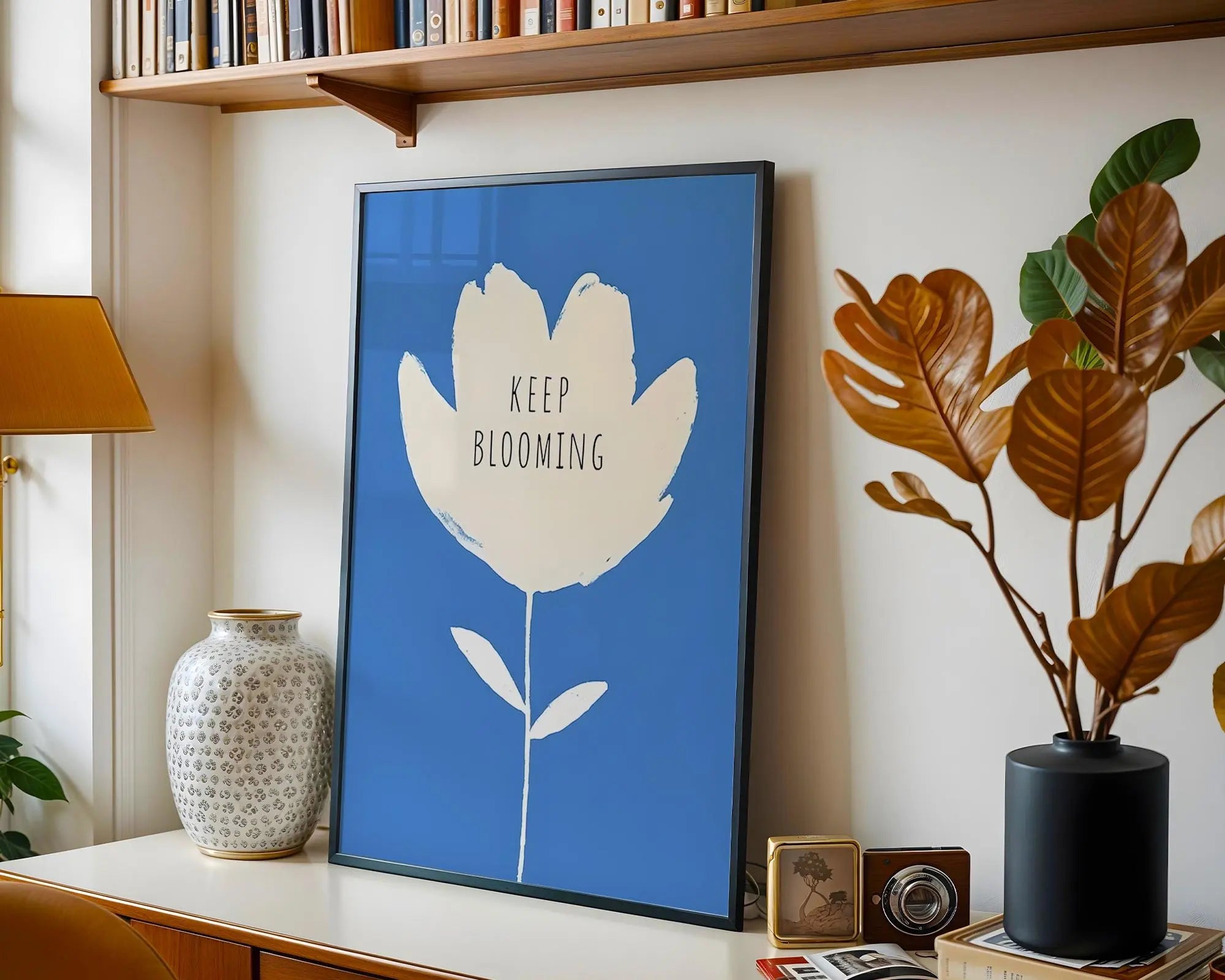 Keep Blooming Flower Art Print | Minimalist Positive Quote wall art print, modern home decor, unframed artwork by Nomad & Nest