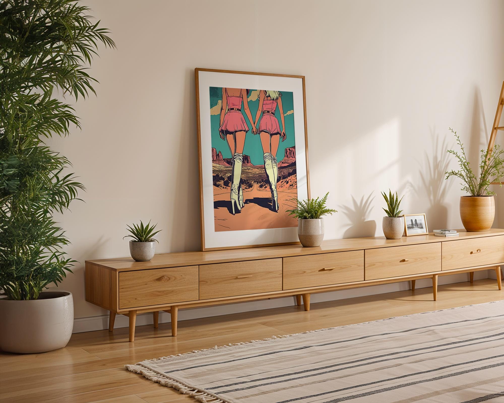 Modern Pop Art | Desert Print | Retro Pin-Up Girls, Pink Outfits wall art print, modern home decor, unframed artwork by Nomad & Nest