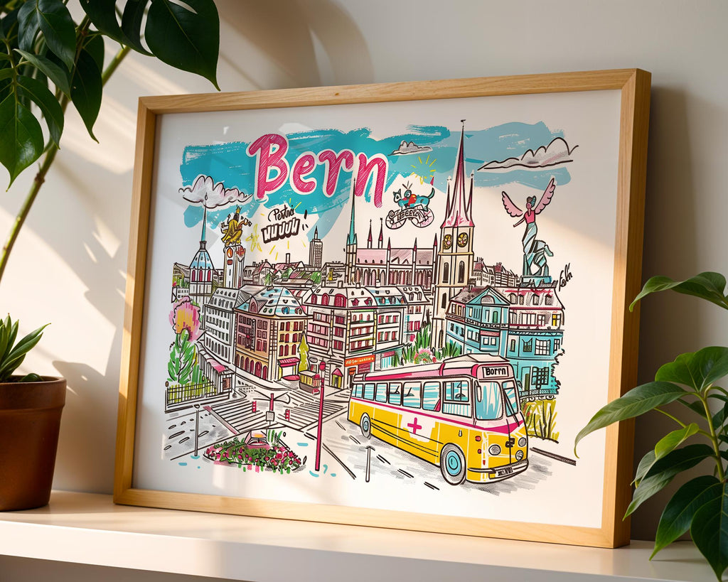 Bern Switzerland Poster | Colorful Swiss Cityscape Art Print wall art print, modern home decor, unframed artwork by Nomad & Nest