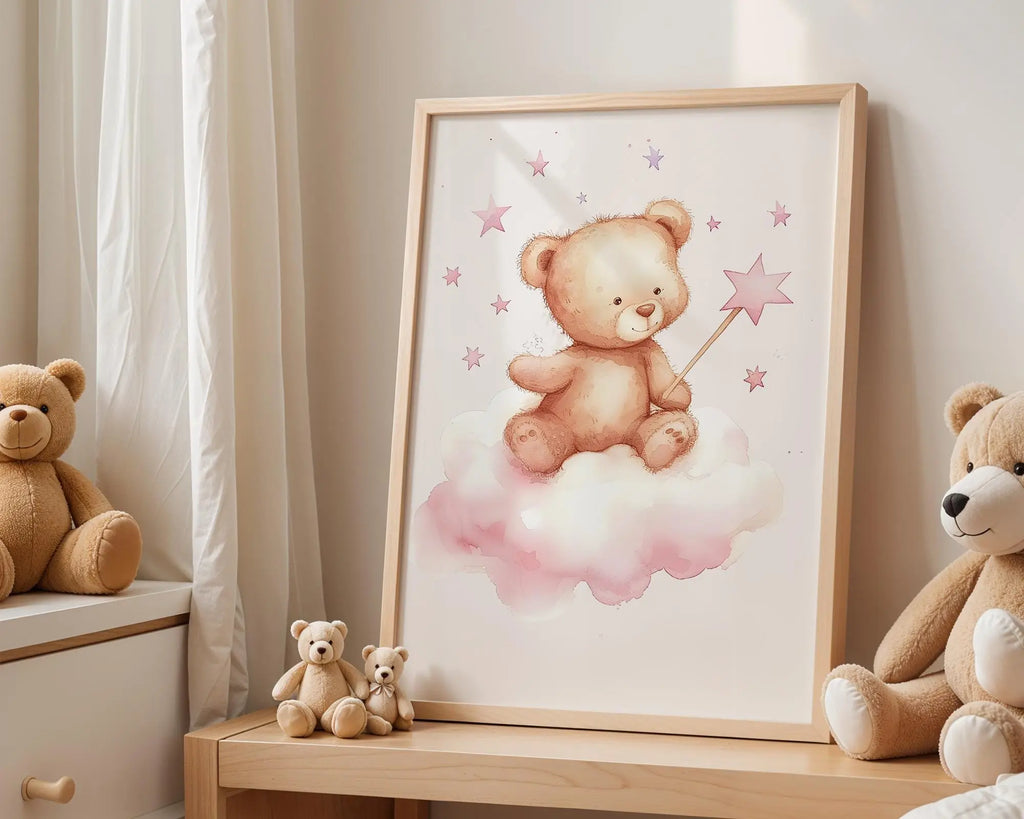 Playroom Ideas | Bear Cloud Nursery Print | Dreamy Star Baby Wall Art wall art print, modern home decor, unframed artwork by Nomad & Nest