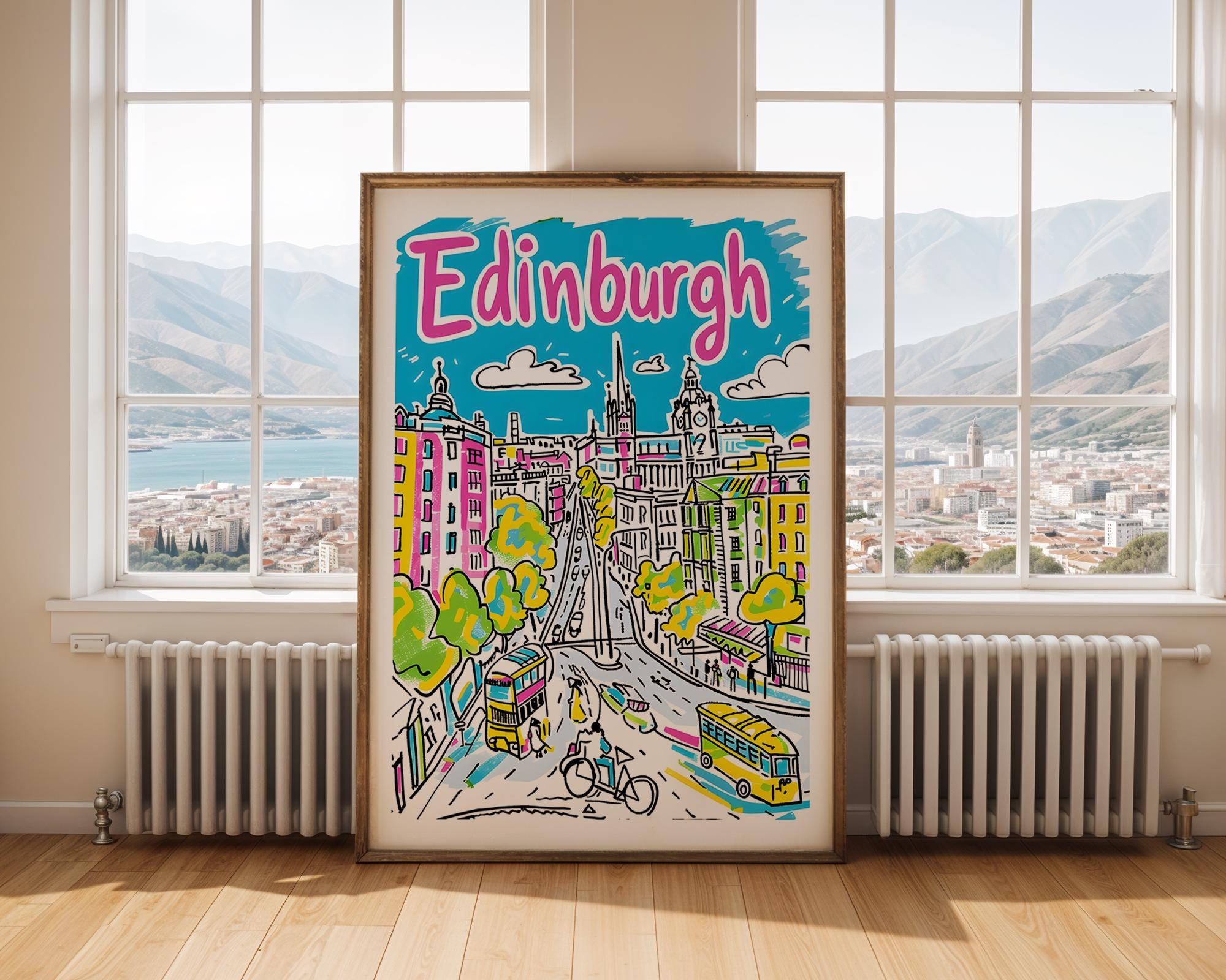 Edinburgh Scotland Poster | Colorful Hand-Drawn Cityscape Travel Print wall art print, modern home decor, unframed artwork by Nomad & Nest