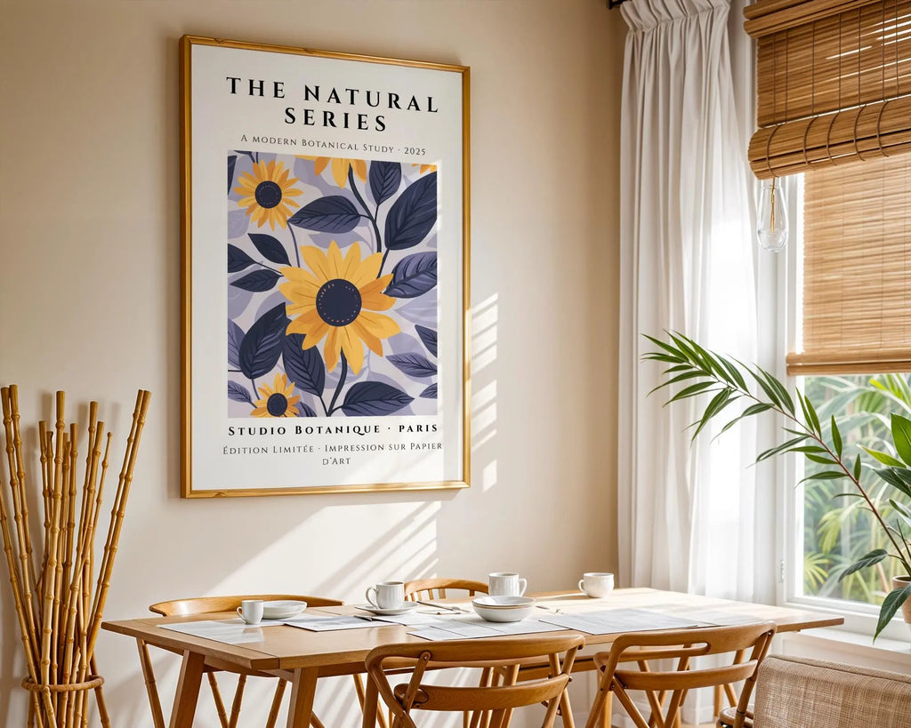 Sunflower Botanical Print • Modern Indigo Leaves Floral Art wall art print, modern home decor, unframed artwork by Nomad & Nest