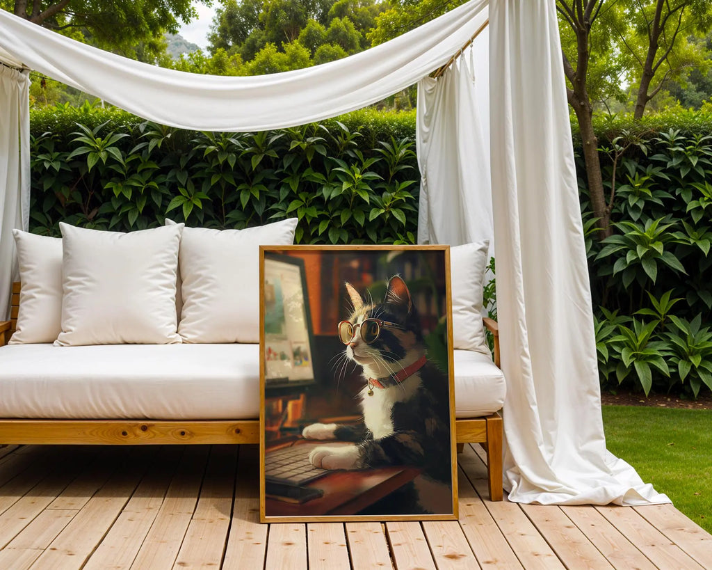 Cat Office Art Print | Funny Feline in Glasses, Modern Home Decor wall art print, modern home decor, unframed artwork by Nomad & Nest