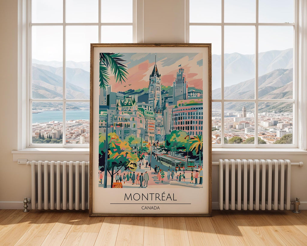Montreal Cityscape Print | Colorful Canada Travel Poster wall art print, modern home decor, unframed artwork by Nomad & Nest