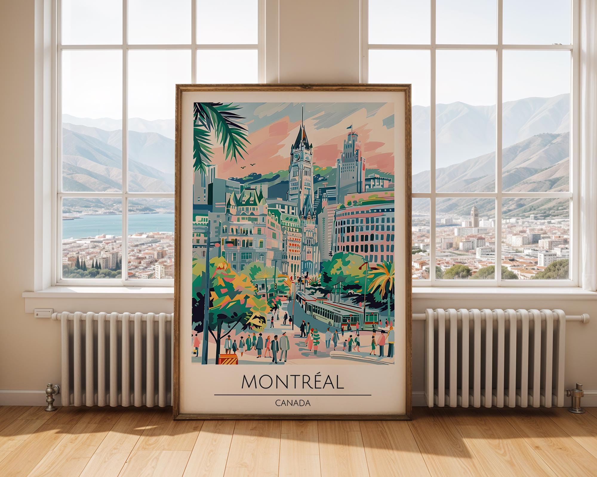 Montreal Cityscape Print | Colorful Canada Travel Poster wall art print, modern home decor, unframed artwork by Nomad & Nest