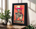 Positive Emotion | Tequila Skeleton Wall Art | Funny Drinking Poster | Bold Retro Bar Decor wall art print, modern home decor, unframed artwork by Nomad & Nest