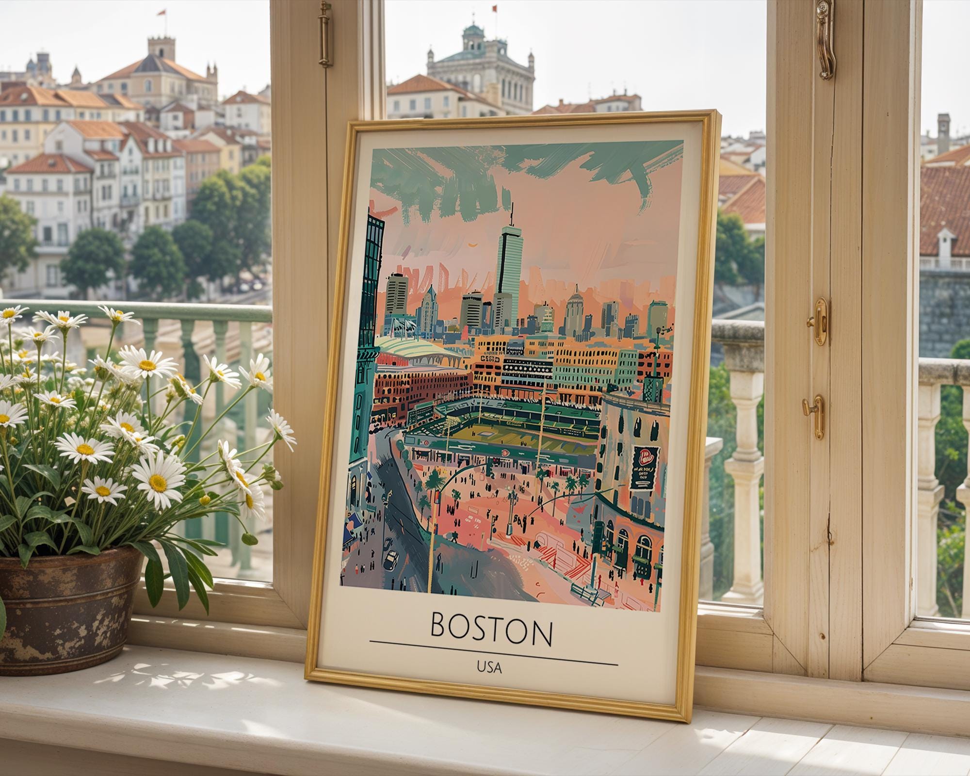 Boston Skyline Print | Fenway Park Poster, Massachusetts Travel Art wall art print, modern home decor, unframed artwork by Nomad & Nest
