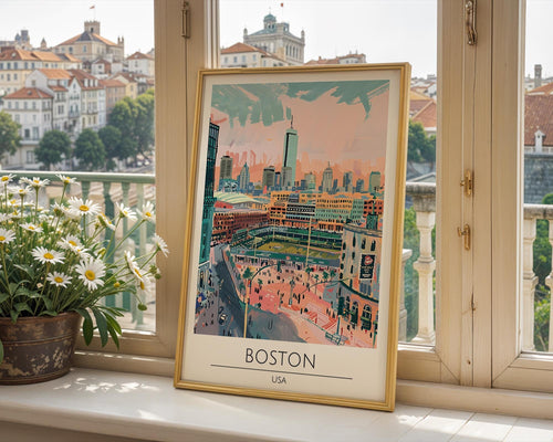 Boston Skyline Print | Fenway Park Poster, Massachusetts Travel Art wall art print, modern home decor, unframed artwork by Nomad & Nest
