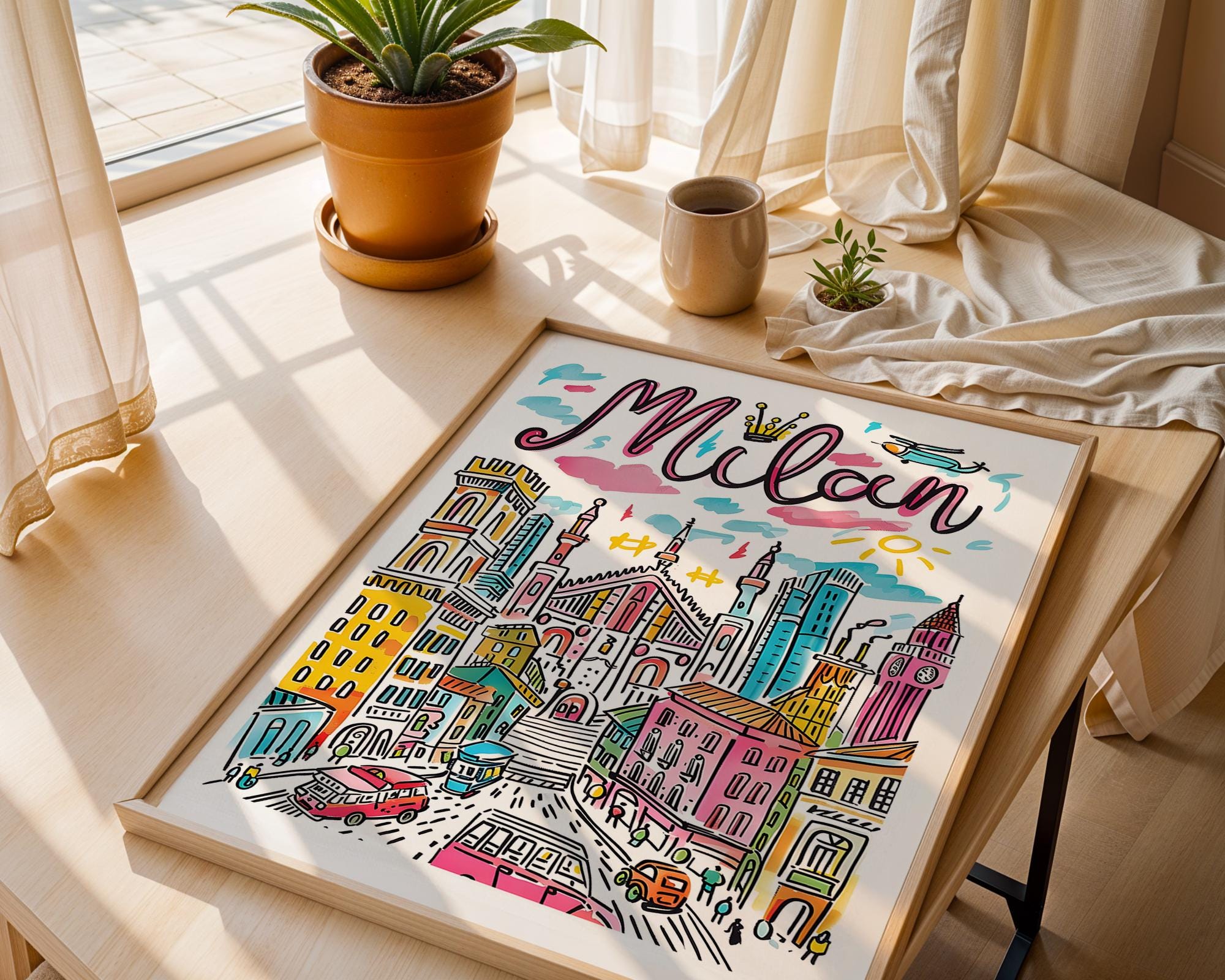 Milan Duomo Art Print | Colorful Italian Cityscape Travel Poster wall art print, modern home decor, unframed artwork by Nomad & Nest
