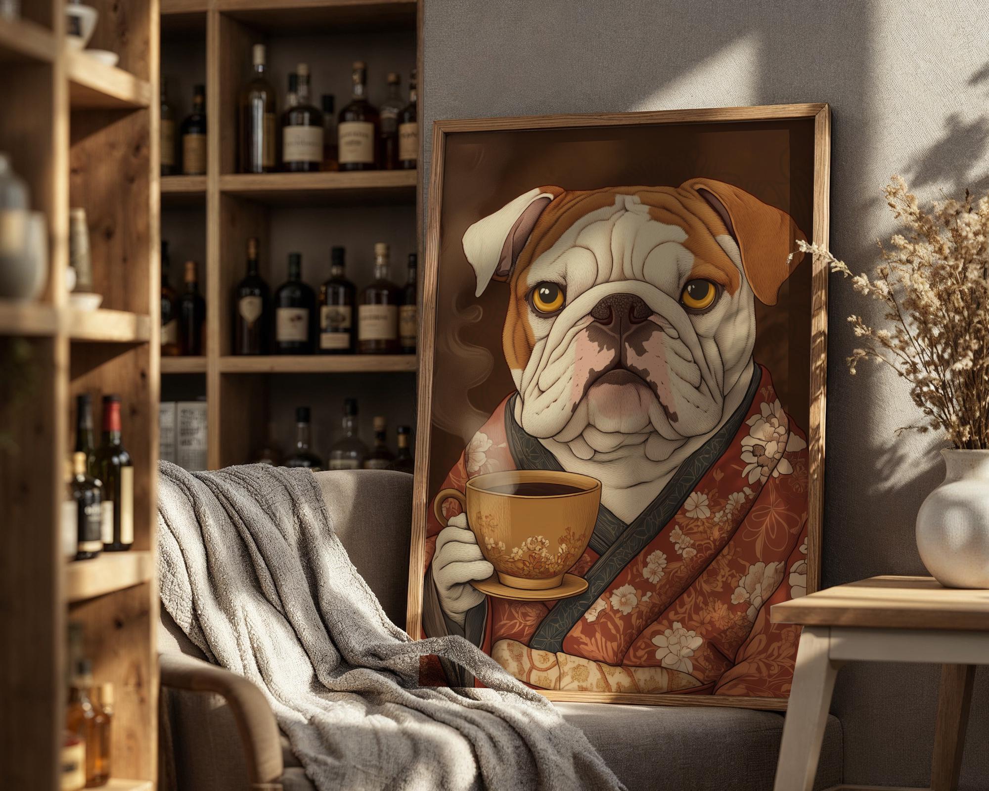 Japanese Poster | Bulldog Kimono Art Print – Funny Tea Lover Pet wall art print, modern home decor, unframed artwork by Nomad & Nest