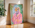 Tiger in Pink Robe Art Print | Whimsical Jungle Animal Poster wall art print, modern home decor, unframed artwork by Nomad & Nest