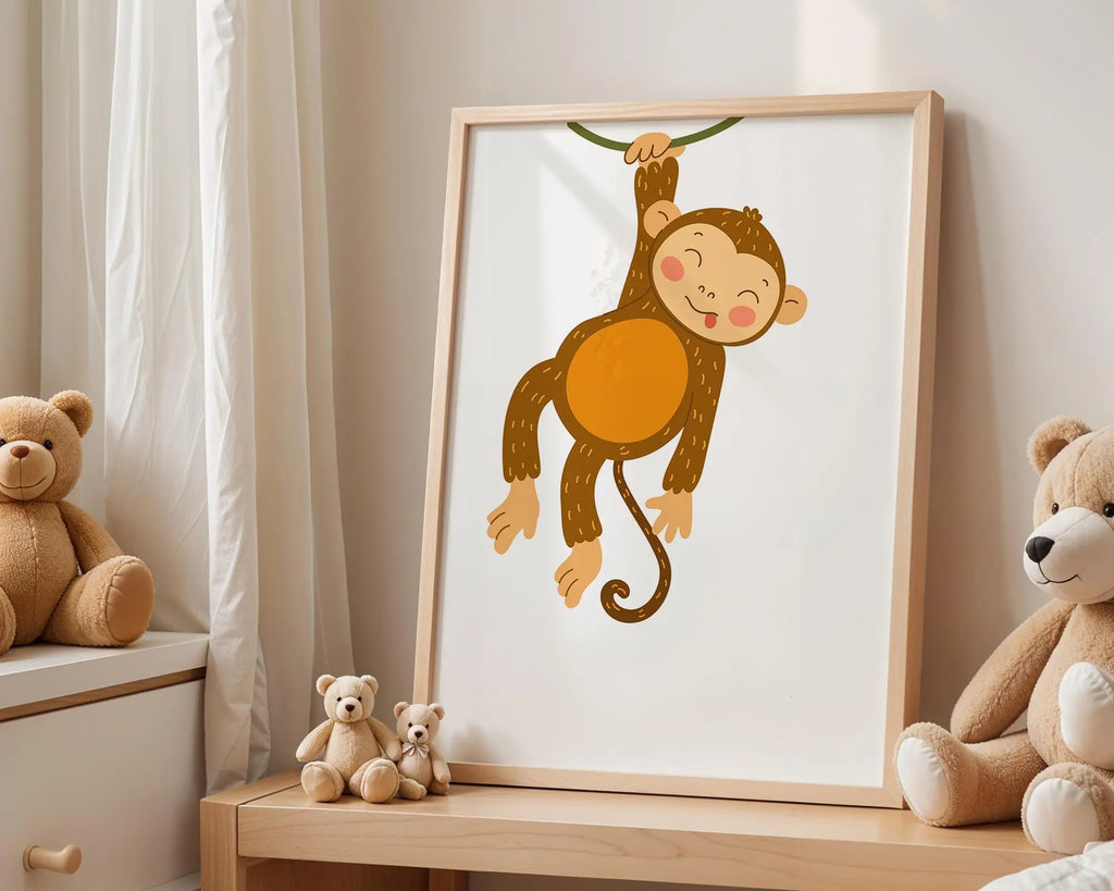 Playroom Ideas | Cheeky Monkey Nursery Wall Art | Jungle Animal Baby Print wall art print, modern home decor, unframed artwork by Nomad & Nest