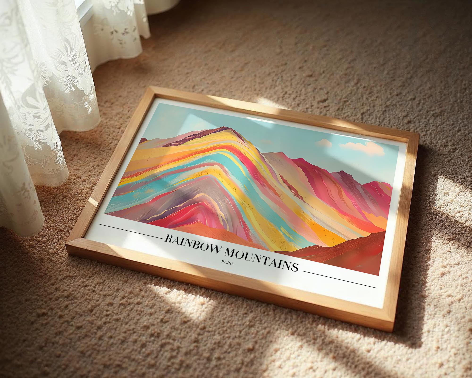 Rainbow Mountains Peru Print | Colorful Travel Poster wall art print, modern home decor, unframed artwork by Nomad & Nest