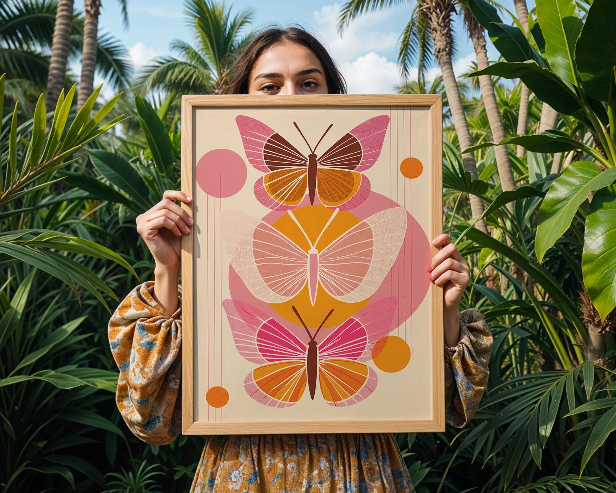 Geometric Butterfly Print | Vibrant Pink & Orange Wall Art wall art print, modern home decor, unframed artwork by Nomad & Nest